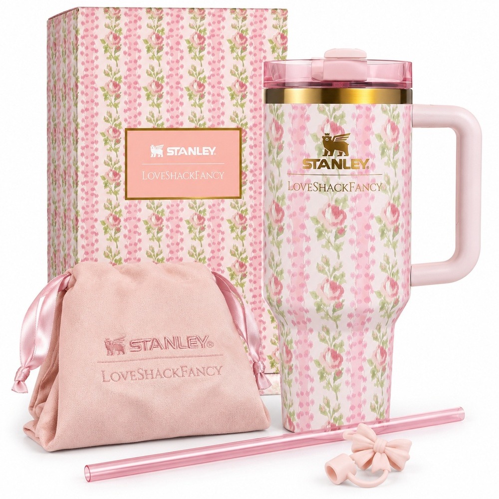 Stanley LoveShackFancy Quencher H2.0 Tumbler 40oz Happy Thoughts Pink New Box